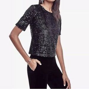 Ann Taylor Sequin Elbow Sleeve Top